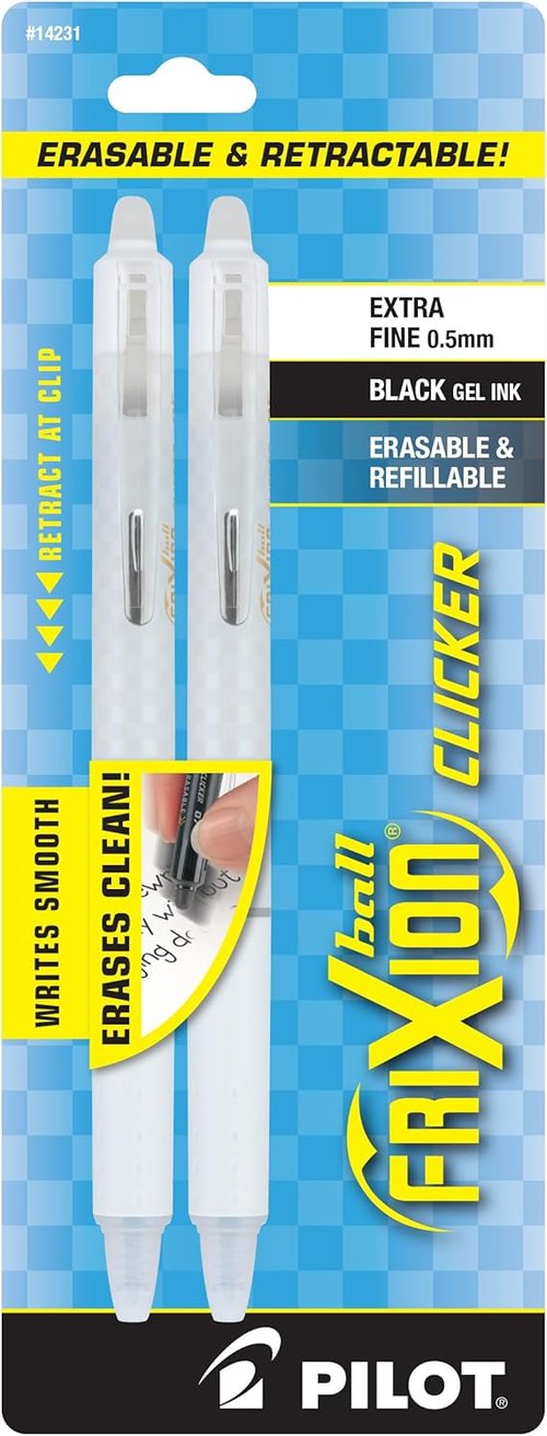 PILOT FriXion Ball Clicker Erasable Gel Ink Pens - Extra Fine Point 0.5mm, Black Ink, 2 Pack