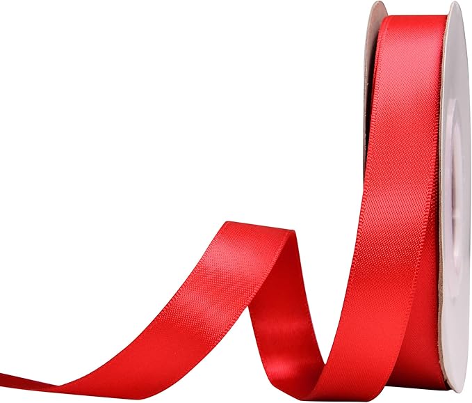 YAMA Red Double Face Satin Ribbon 5/8" 25 Yards Red Ribbon for Gift Package Wrapping,Floral Design,Hair Bow Clip Making,Crafting,Sewing,Wedding Decor