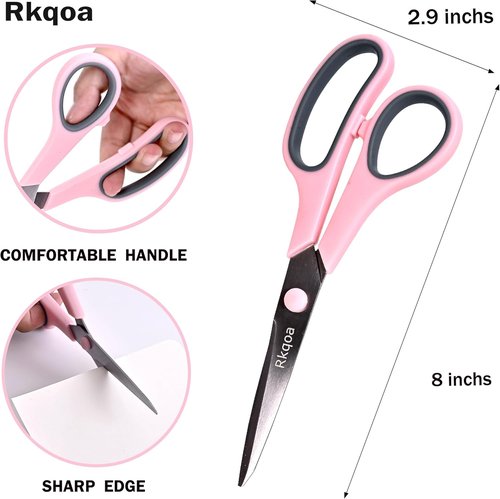Rkqoa 8" All-Purpose Scissors - High-Performance Stainless Steel Shears Set with Comfort Grip | Right/Left Handed