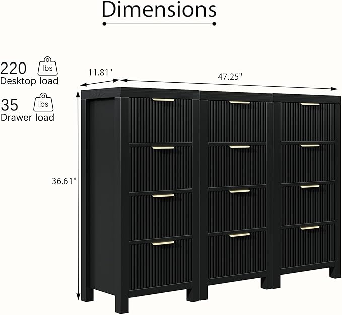 Modern Solid Wood Chest of Drawers, Multifunctional Large-Capacity Storage Drawer Cabinet, Dresser Organizer with Metal Handle, for Hallway, Entryway, Black X3