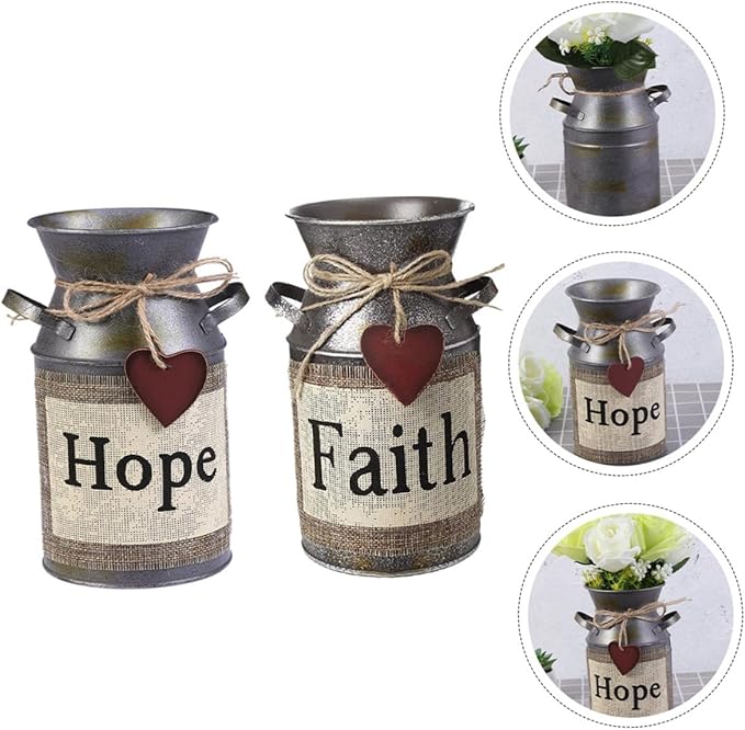 Zerodeko 2pcs Vintage Style Decorative Flower Buckets Retro Iron Plant Containers Creative Rustic Flower Arrangement Pots for Home Wedding Living Decor