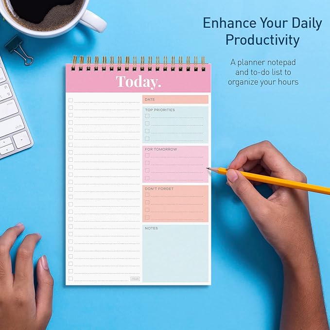 Sweetzer & Orange Daily & Weekly To Do List Notepad – Undated Work Planner & Organizer with Wish List Section, 52-Sheet Coiled Task Pad for Productivity – PINK To Do List Notebook for Work