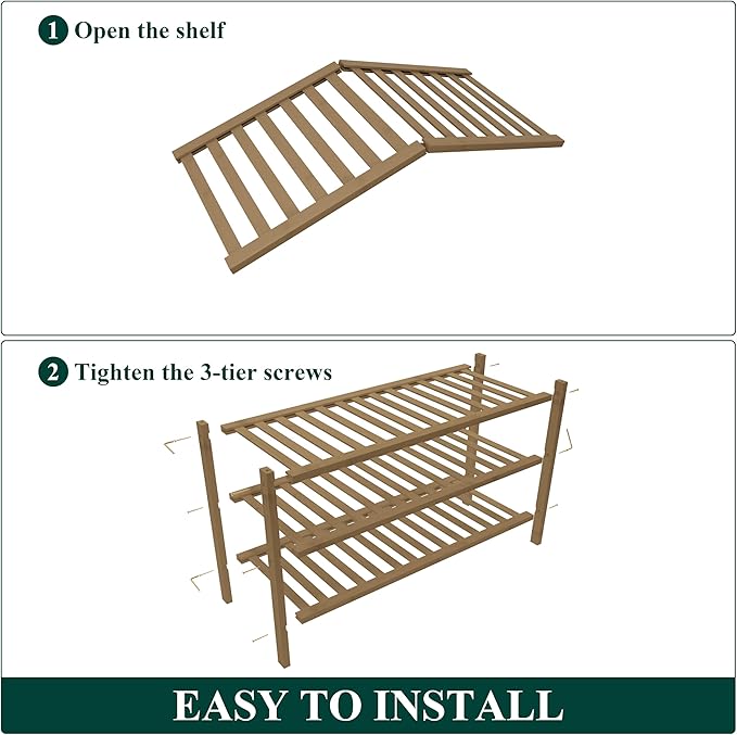 Smiry Bamboo Shoe Rack for Closet, 3 Tier Wooden Stackable Shoe Organizer, Free Standing Shoes Storage Shelf for Entryway, Front Door Entrance, Walnut
