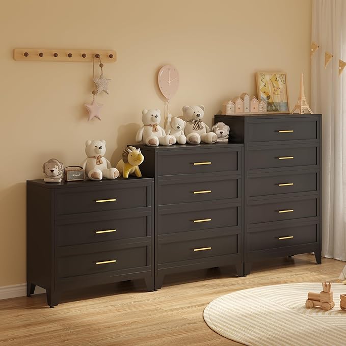 53.54" Tall Metal Dresser for Bedroom, 5 Drawer Black Closet Dressers Chests, Modern Storage Organizer Unit, Large Storage Space Drawer Storage Cabinet for Living Room, Entryway, Hallway
