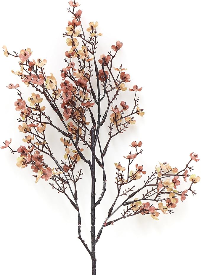 JAKY-Global Babys Breath Silk Artificial Flowers Bulk With Vase 10pcs for Fall Decor Fake flower bouquet Home Kitchen Indoor Bouquet Floral Arrangement Table Centerpieces Decor(Beige Brown Vase)