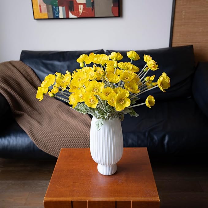 Artificial Flowers 6 Stems Poppy Silk Bouquet,for Wedding, Home, Party Decoration,Table Centerpiece Arrangement(Yellow)