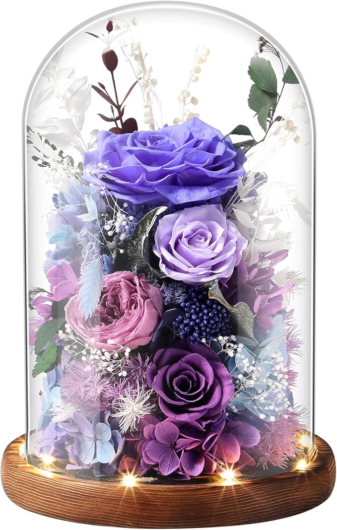 Eternal Rose Lilac Purple Flower Preserved Long Lasting Stable Color Natural Material Symbol of Everlasting Love for Wife Mothers Select Anniversary Rose Gift Birthday Present Christmas