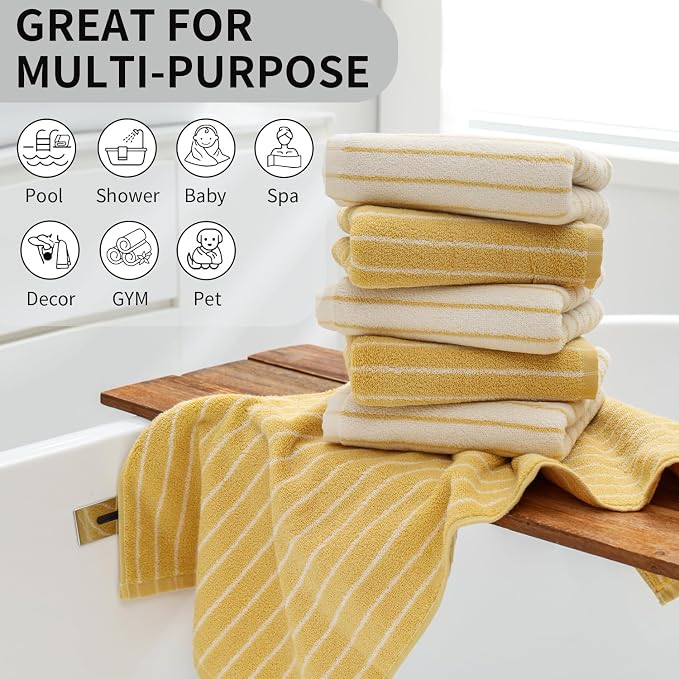6-Pack Stripe 100% Cotton Hand Towels, Vintage Bathroom Decor, Ultra-Absorbent & Quick-Drying Face & Hand Towel for Adults Kids, Yellow and White Stripe
