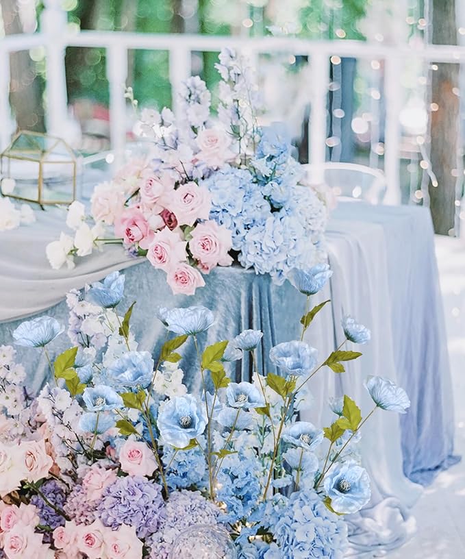 30 Heads 6PCS Blue Poppy Artificial Flowers 32in Silk Poppy Light Blue Flowers for Wedding Home Party Table Centerpiece Arrangement Decoration (Blue)