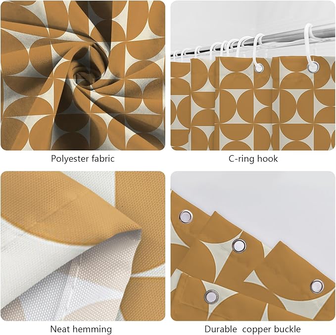 MEHOFOND Vintage Yellow Shower Curtain Modern Mid Century Abstract Geometric Bathroom Curtain Boho Retro Classic 1950S 60S Bathtub Decor Fabric Waterproof Bath Curtain with 12 Hook 72x72 Inch