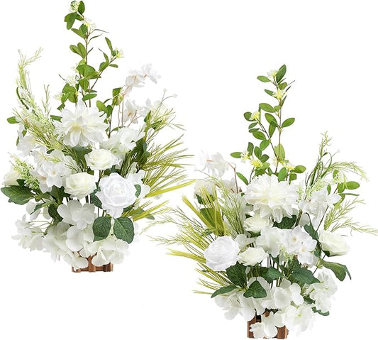 Ling's Moment 17.5" Tall Free Standing Artificial Flowers Arrangements 2 pcs Wedding Aisle Runner Chair Decorations Lily White Green Centerpieces for Ceremony Reception Rose Floral Floor Party Outdoor