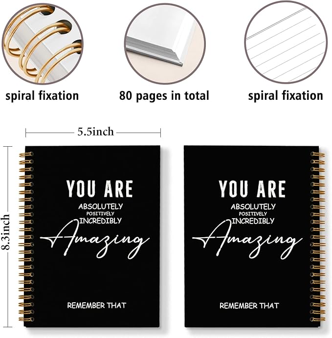 DSHFG Black Notebook Journal Gifts for Women, Journaling Notebooks for Work, Inspirational Notebook Coworkers Employees Team Members Gifts, Black Spiral Notebook, You are Amazing, 5.5x8.3