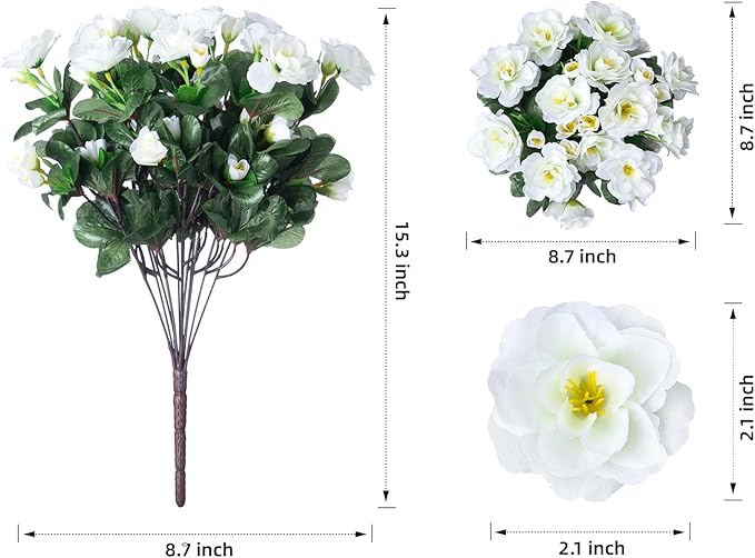 Ivydale Artificial Fake White Flowers Plants for Outdoor Outside Winter Christmas, Faux Silk Camellia UV Resistant Realistic for Front Door Porch Patio Balcony Garden Yard Decor, 3 Large Bundles