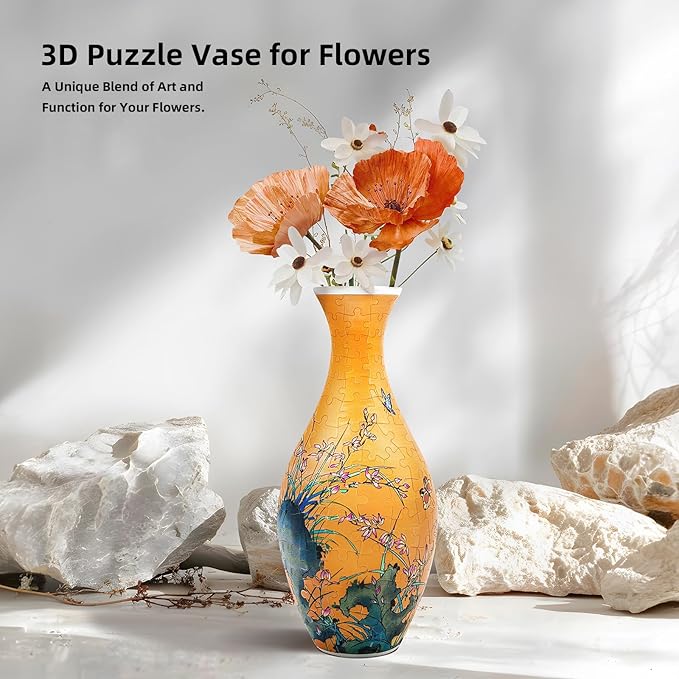 3D Puzzle Vase, 160 Curved Pieces DIY Flower Vase Craft Kit & 3D Puzzles for Adults, Creative Jigsaw Art Project Home Décor Centerpiece, (A-Orchid Elegance)