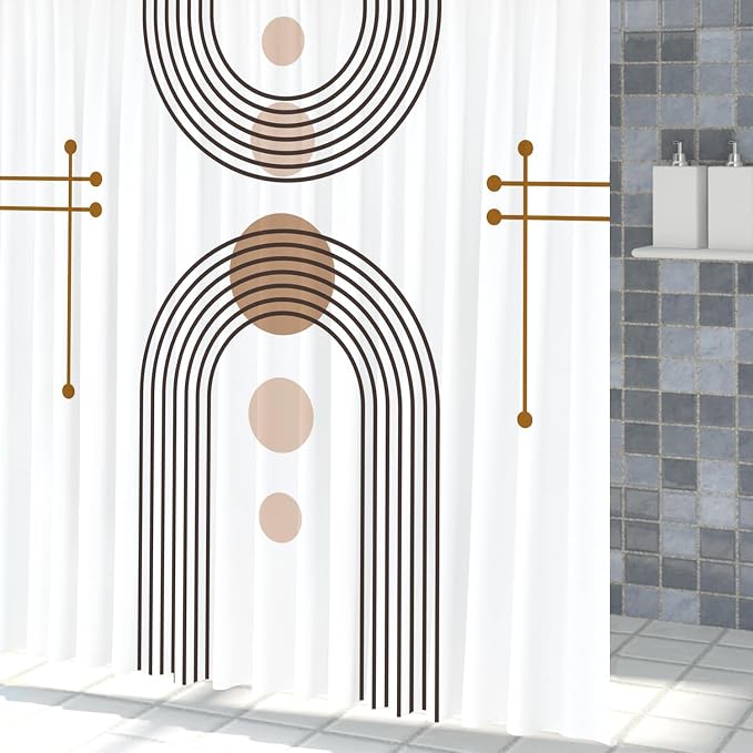 Mid Century Boho Shower Curtain Abstract Arch Sun Rainbow Modern Minimalist Geometric Aesthetic Shower Curtains for Polyester Fabric Bathroom Decorations 48x72 inch