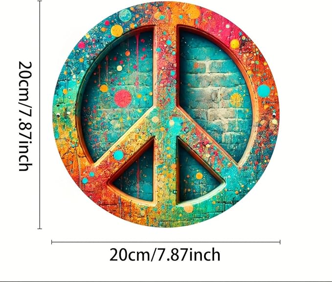 Vintage Peace Sign Metal Tin Wall Art, 7.98x7.98" - Perfect for Home, Bar, Cafe & Garage Decor
