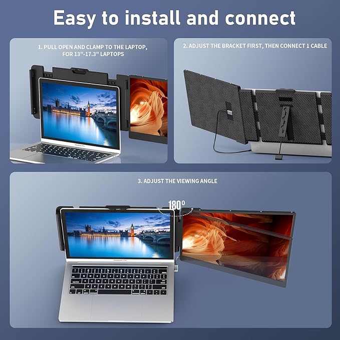 FEZOBR Laptop Screen Extender, 14" FHD 1080P IPS Laptop Monitor Extender Dual Screen, Travel Monitor for 13-17" Laptops with USB-C/HDMI Port, Plug and Play for Windows/Mac/Android