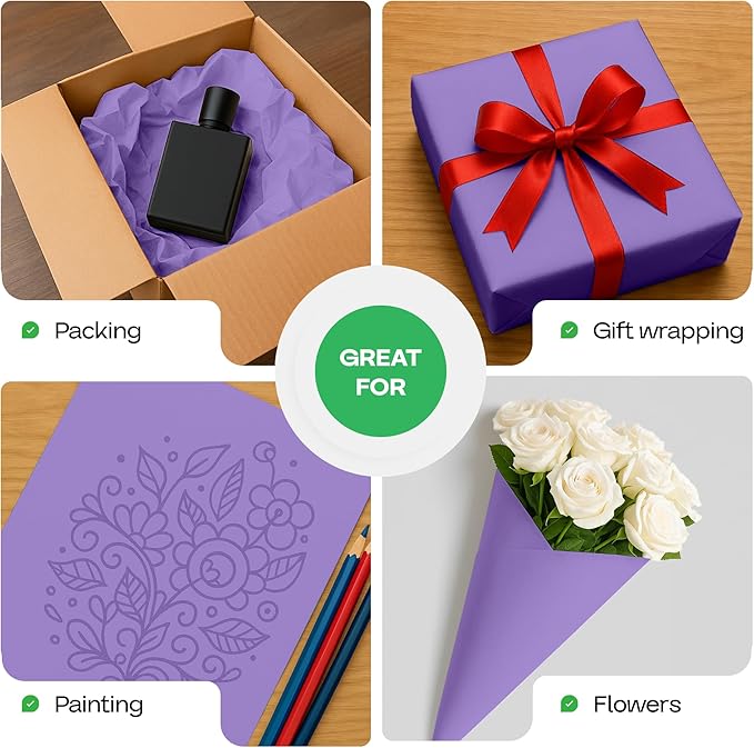 12" x 1200" (100 feet) Purple Kraft Paper Roll - USA-Made Quality Craft Paper for Gift Wrapping, Kids' Arts & Crafts, School Projects - 100% Recycled Natural Material 50lb Thickness by IDL Packaging