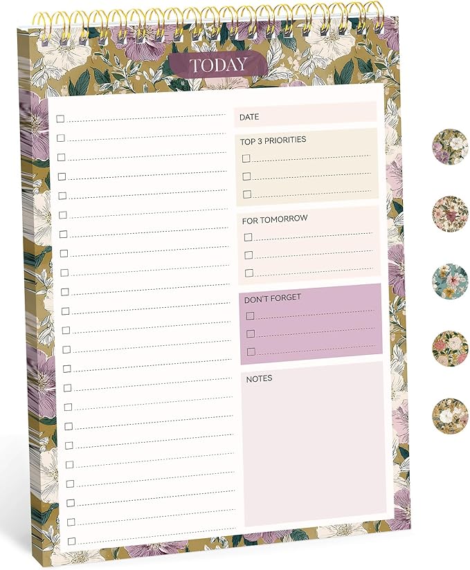 Taja To Do List Notepad - To Do List Notebook for Work with 52 Sheets, 9.8" x 6.5", Undated Daily Planner Perfect for Daily Tasks and Goal Setting, Notepad Suitable for Office, Home & School - Twilight Garden