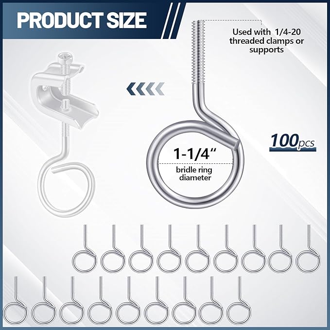 Yaocom 200 Pcs 1/4"-20 Machine Threaded Bridle Rings 1-1/4" Diameter Heavy Duty Bridle Wiring Rings Cable Hangers for Low Voltage Cable Pipe Management