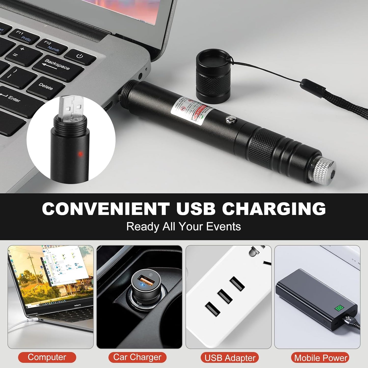 Skiennix Long Range Red Laser Pointer - High Power Rechargeable Laser Toy for Hiking & Cats | USB Charge