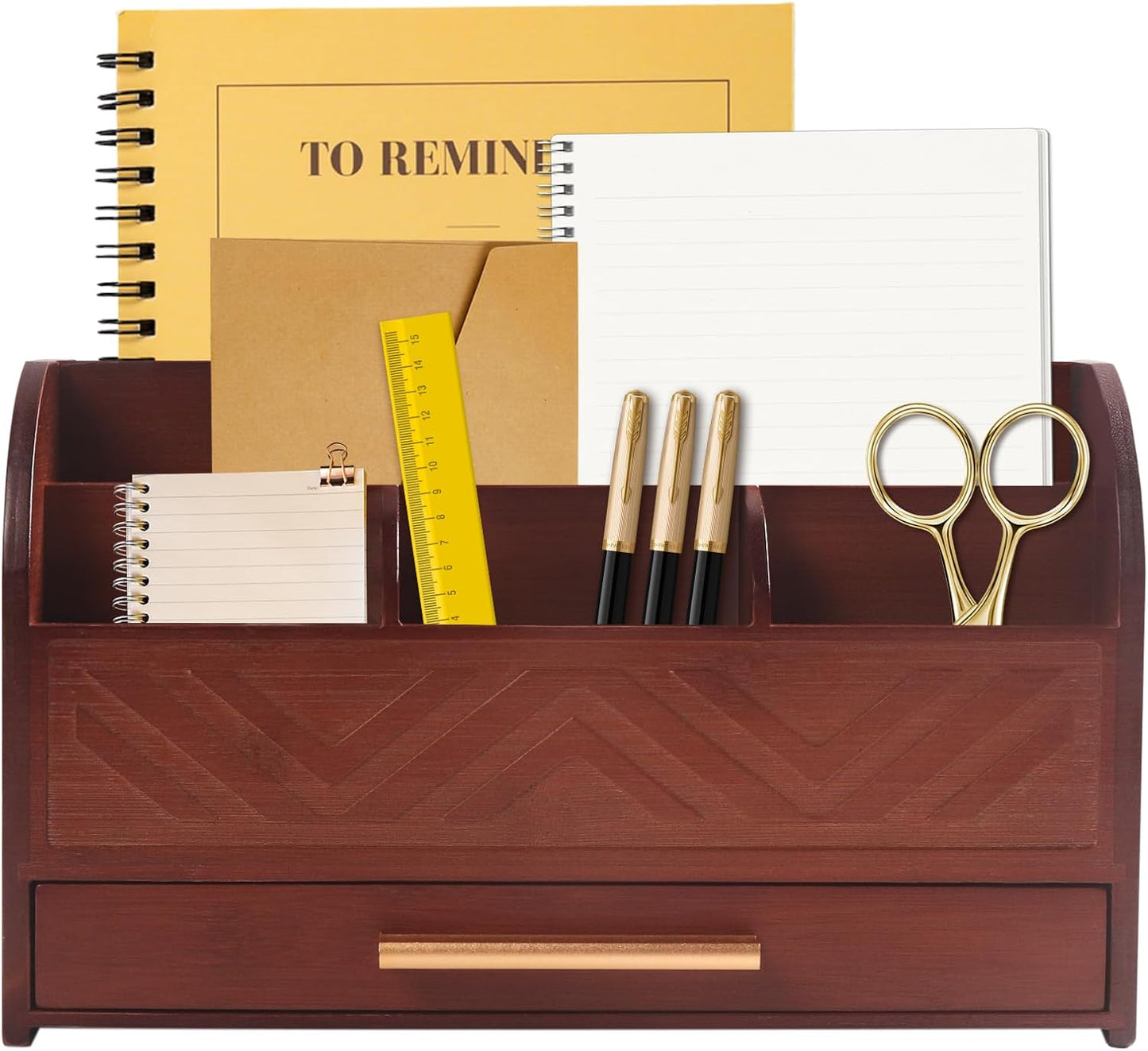 Skiennix Mail Organizer - Stylish Brown Wood Countertop Holder for Home & Office Storage