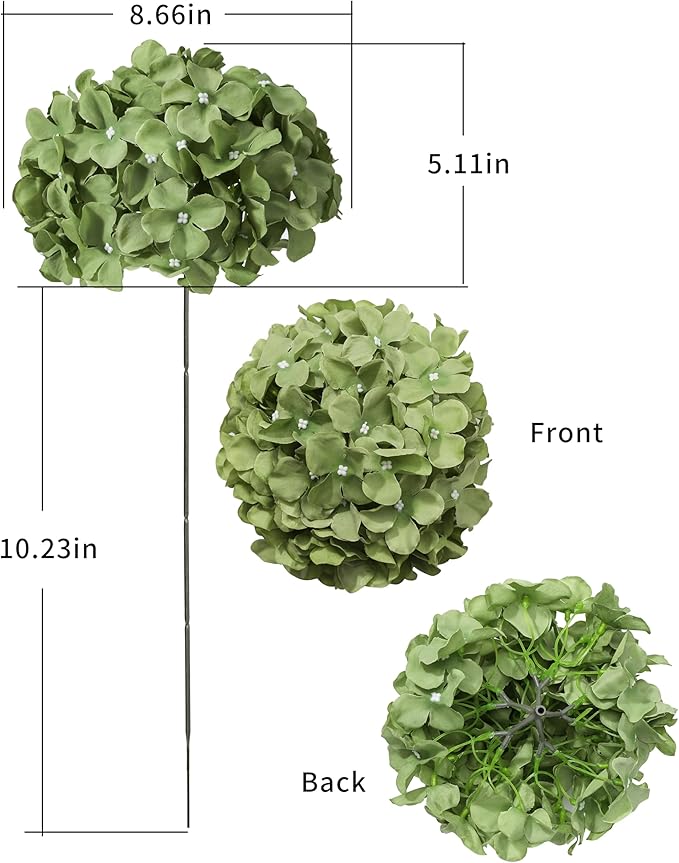 DuHouse 8.7" Silk Hydrangea Flower Heads with Stems Fake Hydrangeas Flowers for DIY Wedding Centerpiece Home Decor,Pack of 6(Sage Green)