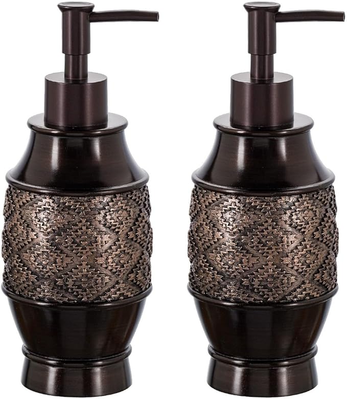 Creative Scents Dublin Brown Bathroom Soap Dispenser Set of 2 - Decorative Resin 8 Oz. Hand Soap and Lotion Dispenser Bottles with Durable Matching Pumps - Bathroom Countertop Accessories Decor
