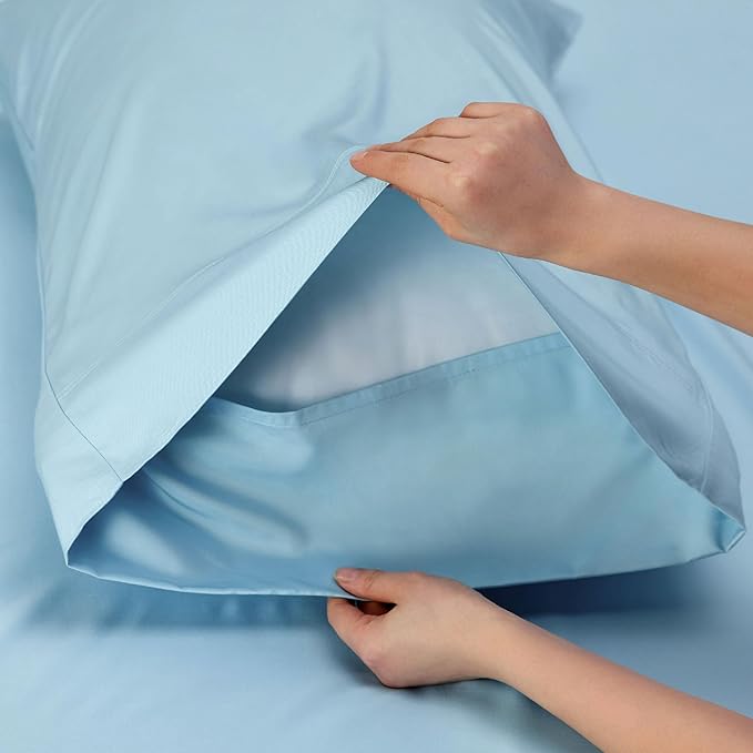 Bedsure Cooling Sheets Twin, Rayon Derived from Bamboo, Breathable & Soft Twin Sheets Set, Deep Pocket Up to 16 Inches, Hotel Luxury Silky Bedding for Hot Sleepers, Aqua