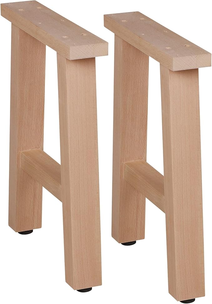 16 Inch H Shape Wood Furniture Legs - Table & Bench Replacement Legs Set of 2 - Rustic Modern Style - Square Unfinished Wooden Legs, Heavy Duty DIY Industrial
