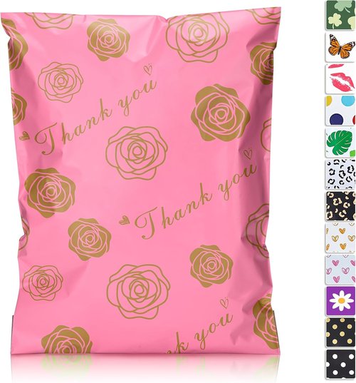 JinRuiKJ Thank You Poly Mailers - Strong Self-Adhesive Shipping Bags | 10x13 Size, 25 Pack, Gold Rose Design