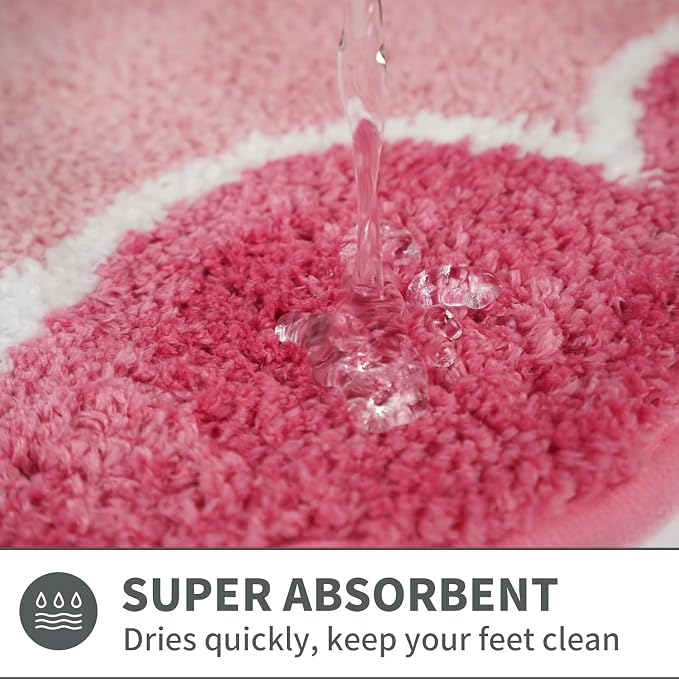Cute Scalloped Rose Pink Bathroom Rugs Mat,Non Slip Absorbent Quick Dry Runner Rug for Shower Room Bedroom,Microfiber Long Bath Mat for Bath Floor Washable Carpet for Shower Tub Sink,24"x59"