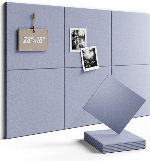 Fluxynara Felt Bulletin Board Tiles - 28"x18" Soft Periwinkle Cork Board Alternative | 6-Pack Wall Organizer