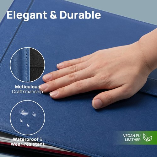 POPRUN PU Leather 2-Inch 3-Ring Binder | Professional Business Organizer with Dividers & Filler Papers - Blue