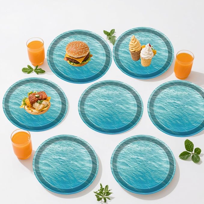 50PCS Ocean Sea Party Paper Plates 7 Inch, Disposable Ocean Waves Birthday Party Supplies Cake Dessert Plates for Baby Shower Birthday Decorations (Ocean)