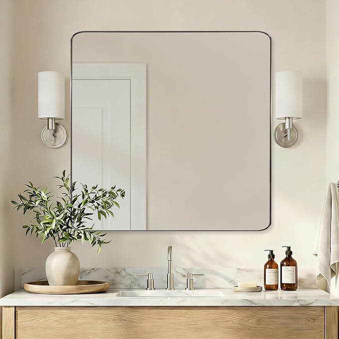 ANDY STAR Brushed Nickel Mirrors for Bathroom Sink, 30x30 Inch Bathroom Vanity Mirror with Square Metal Frame-Modern Clean Design with Superior Stainless Steel Frame