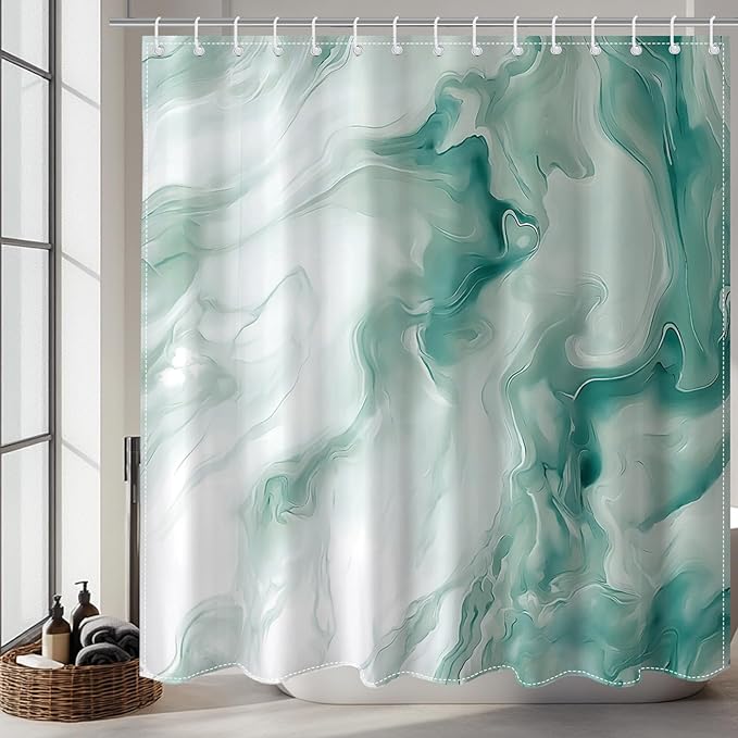 Mocsicka Shower Curtains for Bathroom, Teal Marble Shower Curtain for Bathroom, Abstract Teal and White Shower Curtain Modern Art Decor Waterproof Bath Curtain for Modern Bath Decor, 72 X 72 Inch