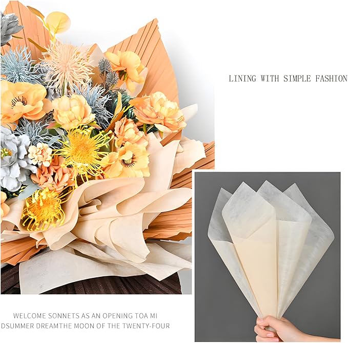 96 Sheets Tissue Flower Wrapping Paper Cotton Wrapping Flower Paper Withdrawable Lining Paper Non-woven Waterproof Floral Bouquet Wraps For Florist Packaging Arrangement (Light Brown)