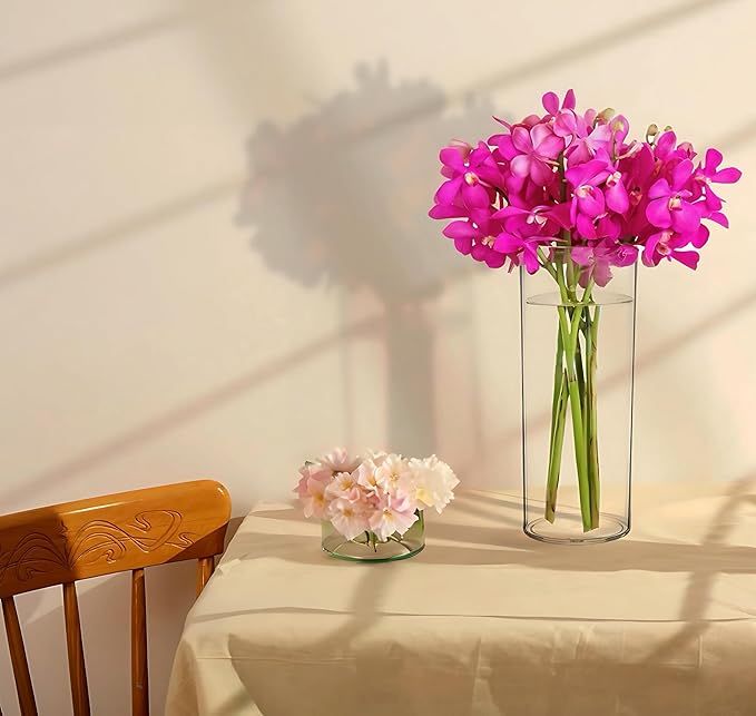 KLIFA- Carlsbad- Set of 2 Pieces, 9 Inch Tall, Plastic Cylinder Vases for Centerpieces, Acrylic Flower Vase for Wedding Centerpieces, Home Decorations, Clear