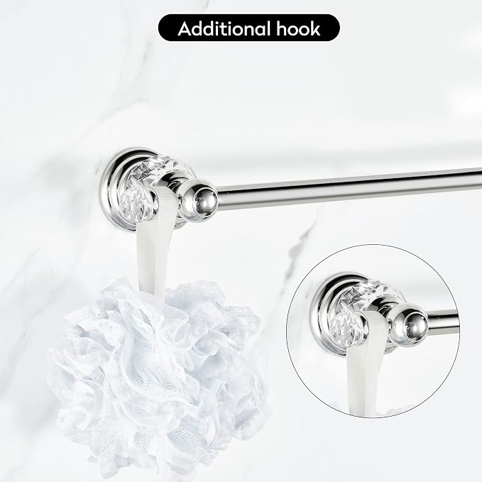 WINCASE Chrome Towel Bar 24 Inch, Adjustable Crystal Towel Rack, Silver Single Towel Holder for Bathroom Wall Mounted Modern