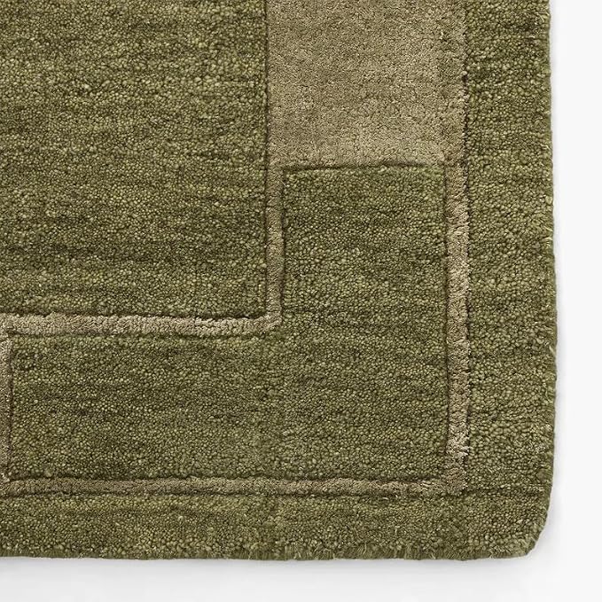 Hand Tufted Wool Area Rug, Warm Mustard Gold Solid Center with Minimal Border Design, Rectangular Modern Contemporary Carpet for Living Room, Bedroom, Dining Room