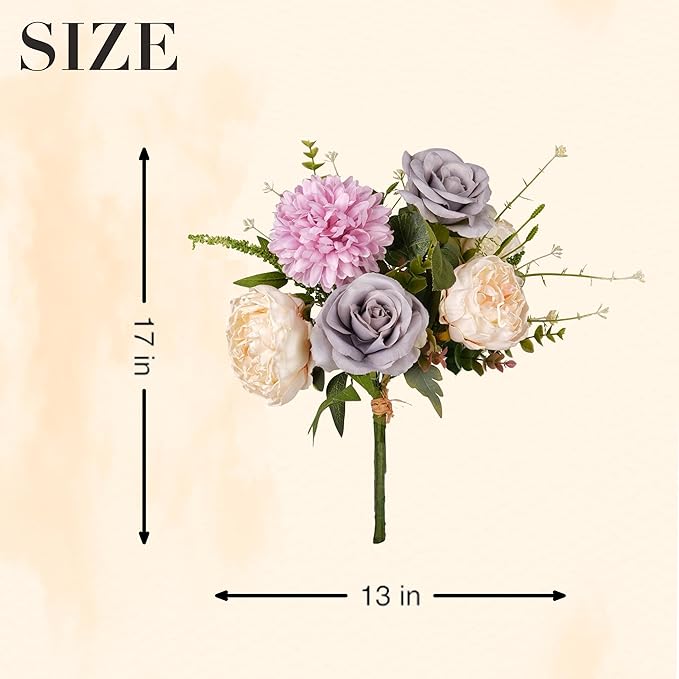 2Pcs Artificial Flower Bouquets Decoration, Faux Floral Arrangement Table Centerpiece Home Farmhouse Indoor Decor, Wedding Bride Bouquet, Mixed Fake Flower Picks for Vase/Pot (Blue/Purple/Cream/Green)