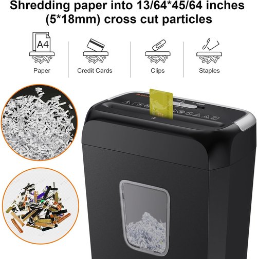Bonsaii 6-Sheet Cross-Cut Shredder - 3.4 Gal Wastebasket for Home Office | Portable & Compact Design