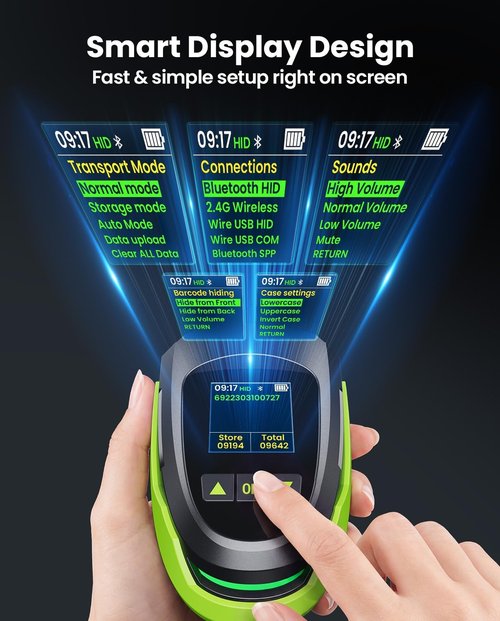 Eyoyo Wireless Barcode Scanner - Pro 1D 2D QR Bluetooth Reader with 1.44" LCD & 2900mAh Battery | Wall-Mount Cradle