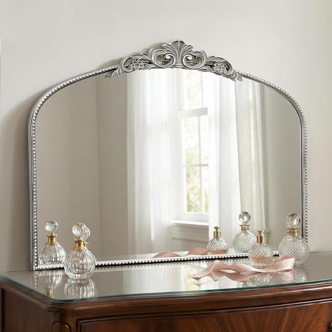 Micasso Vintage Wall Silver Mirror: 32"x24" French Baroque Antique Mirror - Traditional Ornate Decorative Arched for Wall/Bathroom/Entryway/Fireplace/Hallway - Home Decor for Living Room