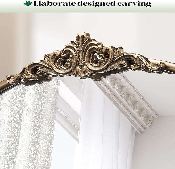 Arched Antique Gold Wall Mirror, 30" Lx40 W Vintage Mantel Bathroom Mirror Over Sink, Ornate Champagne Bronze Wide Large Arched Mirrors for Bedroom, Livingroom, Entryway, Fireplace