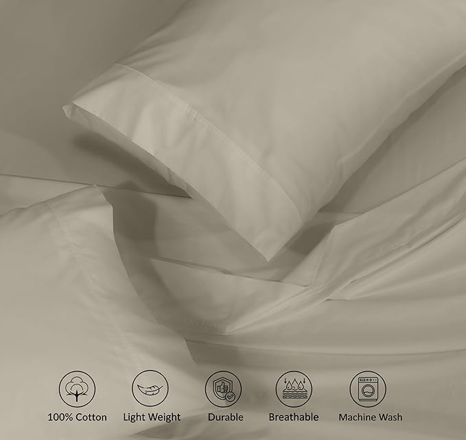 RUVANTI 100% Cotton Twin XL Sheet Sets, 3 Pieces, Soft & Breathable Percale Weave Bedding, Deep Pocket 16", Hotel Standard, Crisp Cool Feel, Durable, Perfect Size Dyed Sheets, Taupe