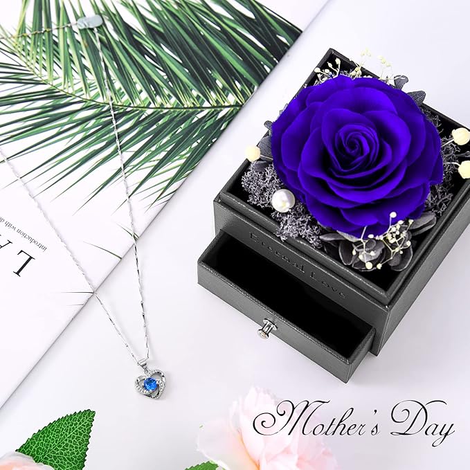SHOKUTO Preserved Rose,Birthday Gifts for Women Mom Girlfriend,Gifts for Mom Grandma Wife Daughter Sister,Jewelry Boxes with Necklace