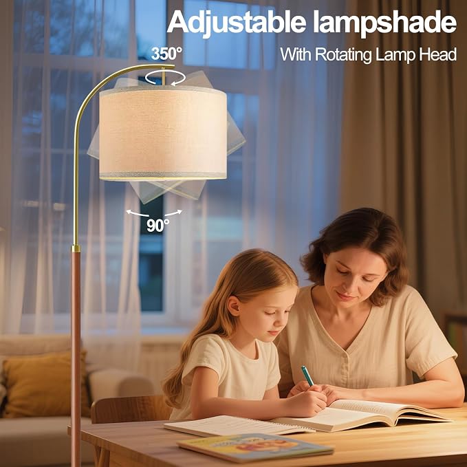 Wood Floor Lamps for Living Room Arc Floor Lamp with Remote Control,Dimmable Farmhouse Floor Lamp Mid Century Modern Standing Lamp with 3 Color Temperature Tall Vintage Floor Lamp For Bedroom Corner