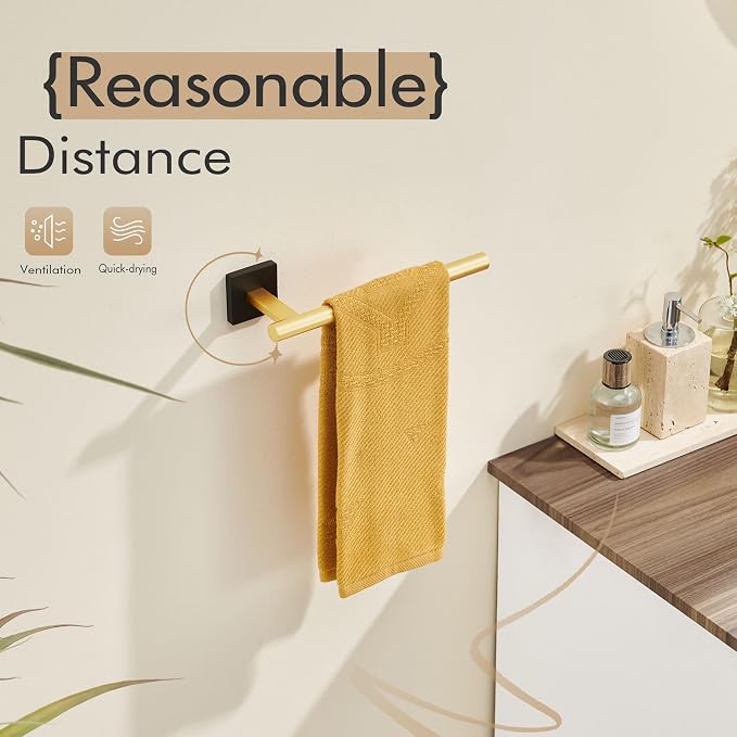 KOKOSIRI Bathroom Towel Bar Hand Towel Holders Wall Mount Toilet Kitchen Cabinet Paper Holder Stainless Steel Bath Hardware Black with Gold, B3008GDK